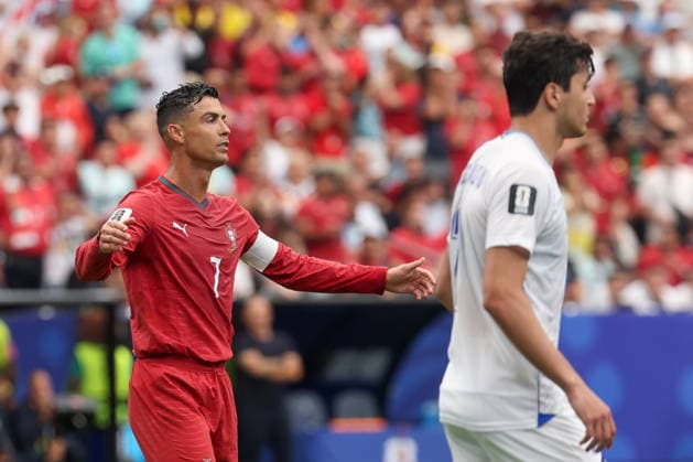 HOUSTON, TX - JUNE 23: Cristiano Ronaldo 7 of Portugal reacts after missing a chance on goal during the FIFA World Cup, WM, Weltmeisterschaft, Fussball 2026 Group K match between Portugal and Uzbekistan on June 23, 2026, at Houston Stadium in Houston, Texas. (Photo by David Buono Icon Sportswire) SOCCER: JUN 23 FIFA World Cup 26 Group K - Portugal vs Uzbekistan EDITORIAL USE ONLY Icon260623059