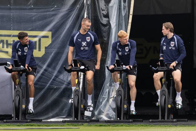 SOCCER - FIFA World Cup, WM, Weltmeisterschaft, Fussball 2026, preview SANTA BARBARA,CALIFORNIA,USA,23.JUN.26 - SOCCER - FIFA World Cup 2026, USA, Mexico, Canada, preview, OEFB, Oesterreichischer Fussball-Bund, training team AUT. Image shows Alessandro Schoepf, Sasa Kalajdzic, Nicolas Seiwald and Patrick Wimmer (AUT).  GEPAxpictures xArminxRauthner