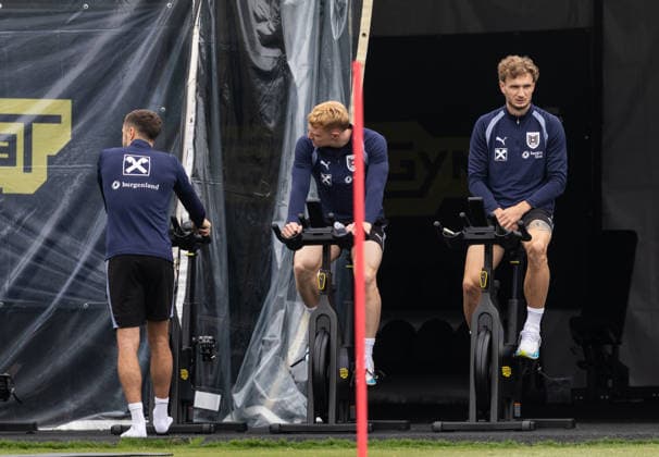 SOCCER - FIFA World Cup, WM, Weltmeisterschaft, Fussball 2026, preview SANTA BARBARA,CALIFORNIA,USA,23.JUN.26 - SOCCER - FIFA World Cup 2026, USA, Mexico, Canada, preview, OEFB, Oesterreichischer Fussball-Bund, training team AUT. Image shows Christoph Baumgartner, Nicolas Seiwald and Stefan Posch (AUT).  GEPAxpictures xArminxRauthner