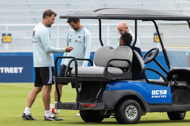 SOCCER - FIFA World Cup, WM, Weltmeisterschaft, Fussball 2026, preview SANTA BARBARA,CALIFORNIA,USA,23.JUN.26 - SOCCER - FIFA World Cup 2026, USA, Mexico, Canada, preview, OEFB, Oesterreichischer Fussball-Bund, training team AUT. Image shows assistant coach Lars Kornetka, assistant coach Stefan Oesen, head coach Ralf Rangnick and assistant coach Onur Cinel (AUT).  GEPAxpictures xArminxRauthner