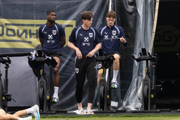 SOCCER - FIFA World Cup, WM, Weltmeisterschaft, Fussball 2026, preview SANTA BARBARA,CALIFORNIA,USA,23.JUN.26 - SOCCER - FIFA World Cup 2026, USA, Mexico, Canada, preview, OEFB, Oesterreichischer Fussball-Bund, training team AUT. Image shows Kevin Danso, Michael Gregoritsch and Paul Wanner (AUT).  GEPAxpictures xArminxRauthner