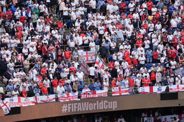 England flags in the stands England v Ghana, 2026 FIFA World Cup, WM, Weltmeisterschaft, Fussball Group L, Football, Boston Stadium, Foxborough, Massachusetts, USA - 23 Jun 2026Foxborough Boston Stadium Massachusetts (MA) United States of America EDITORIAL USE ONLY No use with unauthorised audio, video, data, fixture lists, club league logos or live services. Online in-match use limited to 120 images, no video emulation. No use in betting, games or single club league player publications.  Copyright: xIsmaelxAdnan Shutterstockx 16956027aw