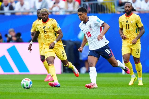 Jude Bellingham of England England v Ghana, 2026 FIFA World Cup, WM, Weltmeisterschaft, Fussball Group L, Football, Boston Stadium, Foxborough, Massachusetts, USA - 23 Jun 2026Foxborough Boston Stadium Massachusetts (MA) United States of America EDITORIAL USE ONLY No use with unauthorised audio, video, data, fixture lists, club league logos or live services. Online in-match use limited to 120 images, no video emulation. No use in betting, games or single club league player publications.  Copyright: xJavierxGarcia Shutterstockx 16956021br