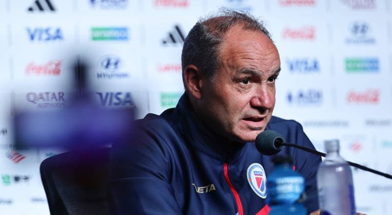 FIFA World Cup, WM, Weltmeisterschaft, Fussball 2026 - Haiti press conference, PK, Pressekonferenz Haiti™s national soccer team head coach Sebastien Migne attends a press conference in Atlanta, Georgia, USA, 23 June 2026. Morocco will face Haiti on 24 June in a FIFA World Cup 2026 group C match. ATLANTA United States  Copyright: xRONALDxWITTEKx