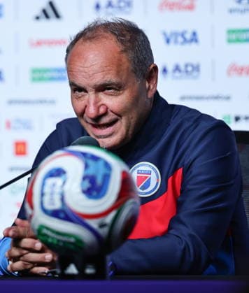 FIFA World Cup, WM, Weltmeisterschaft, Fussball 2026 - Haiti press conference, PK, Pressekonferenz Haiti™s national soccer team head coach Sebastien Migne attends a press conference in Atlanta, Georgia, USA, 23 June 2026. Morocco will face Haiti on 24 June in a FIFA World Cup 2026 group C match. ATLANTA United States  Copyright: xRONALDxWITTEKx