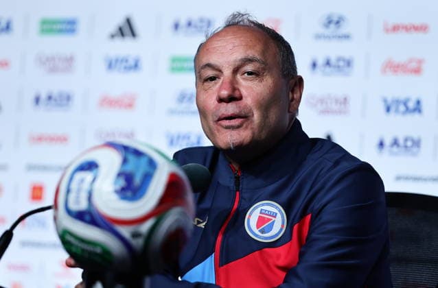 FIFA World Cup, WM, Weltmeisterschaft, Fussball 2026 - Haiti press conference, PK, Pressekonferenz Haiti™s national soccer team head coach Sebastien Migne attends a press conference in Atlanta, Georgia, USA, 23 June 2026. Morocco will face Haiti on 24 June in a FIFA World Cup 2026 group C match. ATLANTA United States  Copyright: xRONALDxWITTEKx