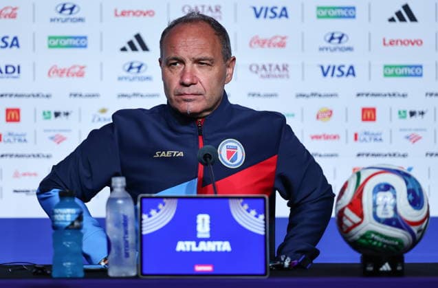 FIFA World Cup, WM, Weltmeisterschaft, Fussball 2026 - Haiti press conference, PK, Pressekonferenz Haiti™s national soccer team head coach Sebastien Migne attends a press conference in Atlanta, Georgia, USA, 23 June 2026. Morocco will face Haiti on 24 June in a FIFA World Cup 2026 group C match. ATLANTA United States  Copyright: xRONALDxWITTEKx