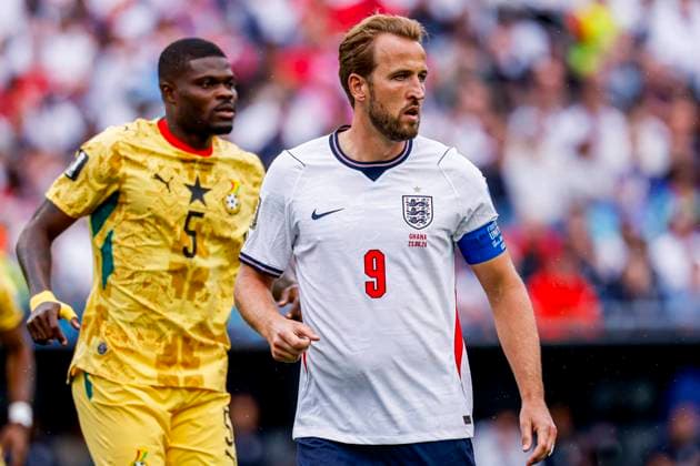 Harry Kane of England and Thomas Partey of Ghana looks on , Group L - FIFA World Cup, WM, Weltmeisterschaft, Fussball 2026, England v Ghana, Boston Stadium, June 23, 2026, Boston, United States.