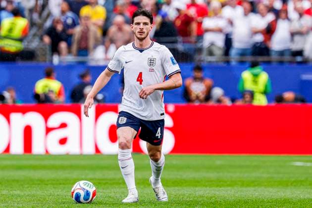 Declan Rice of England dribbles with the ball , Group L - FIFA World Cup, WM, Weltmeisterschaft, Fussball 2026, England v Ghana, Boston Stadium, June 23, 2026, Boston, United States.