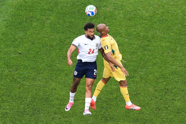 Football - FIFA World Cup, WM, Weltmeisterschaft, Fussball - Group L - England v Ghana 23rd June 2026 - FIFA World Cup - Group L - England v Ghana - Reece James of England and Jordan Ayew of Ghana - Photo: Simon Stacpoole Offside. Foxborough USA *** Fußball – FIFA-Weltmeisterschaft, Gruppe L  Copyright: xSimonxStacpoolexOffside