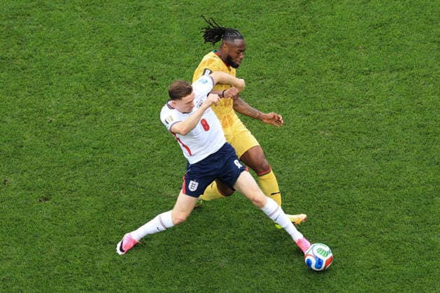 Football - FIFA World Cup, WM, Weltmeisterschaft, Fussball - Group L - England v Ghana 23rd June 2026 - FIFA World Cup - Group L - England v Ghana - Antoine Semenyo of Ghana and Elliot Anderson of England - Photo: Simon Stacpoole Offside. Foxborough USA *** Fußball – FIFA-Weltmeisterschaft, Gruppe L  Copyright: xSimonxStacpoolexOffside