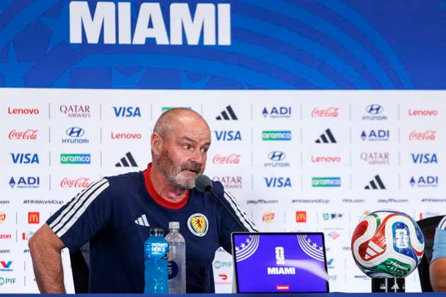 FIFA World Cup, WM, Weltmeisterschaft, Fussball 2026 - Scotland press conference, PK, Pressekonferenz Scotland s head coach Steve Clarke attends the press conference of Scotland one day ahead of the FIFA World Cup 2026 Group C match between Scotland and Brazil at Miami Stadium in Miami, Florida, USA, 23 June 2026. MIAMI FLORIDA United States  Copyright: xCRISTOBALxHERRERA-ULASHKEVICHx