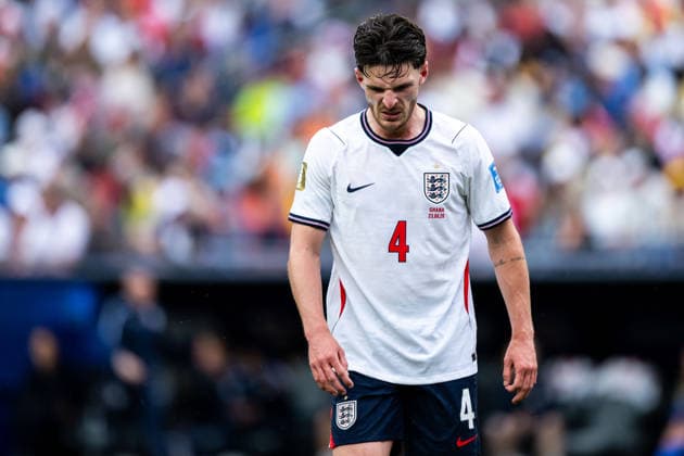 260623 Declan Rice of England looks dejected during the FIFA World Cup, WM, Weltmeisterschaft, Fussball 2026 group stage football match between England and Ghana on June 23, 2026 in Foxborough. Photo: Jon Olav Nesvold BILDBYRAN COP 217 JE0135 fotboll football soccer fotball vm fotbolls-vm fotball-vm fotbolls-vm 2026 fifa world cup 2026 13 bbeng depp *** 260623 Declan Rice of England looks dejected during the 2026 FIFA World Cup group stage soccer match between England and Ghana on June 23, 2026 in Foxborough. Photo by Jon Olav Nesvold. BILDBYRAN COP 217 JE0135 soccer football fotball World Cup soccer World Cup 2026 FIFA World Cup 2026 13 bbeng depp,detected_source_language  Copyright: JONxOLAVxNESVOLD BB260623JE050