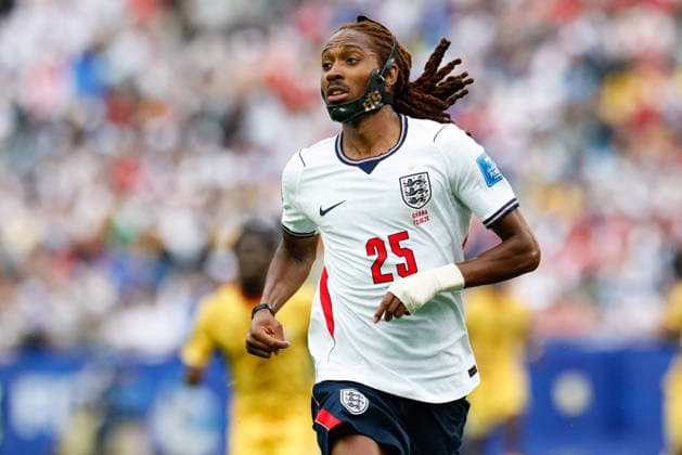 June 23, 2026; Foxborough, Massachusetts, USA; England defender Djed Spence (25) in a FIFA World Cup, WM, Weltmeisterschaft, Fussball 2026 Group L match between England and Ghana at Boston Stadium. (c) CSM - ZUMAc04_ 20260623_zma_c04_016 Copyright: xBurtxGranofskyx
