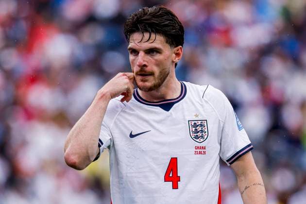 Declan Rice of England looks on , Group L - FIFA World Cup, WM, Weltmeisterschaft, Fussball 2026, England v Ghana, Boston Stadium, June 23, 2026, Boston, United States.