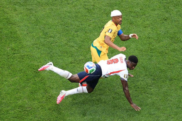 Football - FIFA World Cup, WM, Weltmeisterschaft, Fussball - Group L - England v Ghana 23rd June 2026 - FIFA World Cup - Group L - England v Ghana - Jordan Ayew of Ghana and Marc Guehi of England - Photo: Simon Stacpoole Offside. Foxborough USA *** Fußball – FIFA-Weltmeisterschaft, Gruppe L  Copyright: xSimonxStacpoolexOffside