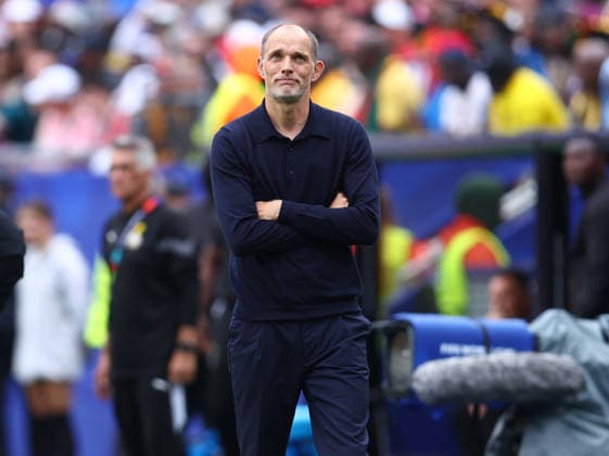 Foxborough, USA, 23rd June 2026. Thomas Tuchel coach of England looks at a replay during the England vs Ghana FIFA World Cup, WM, Weltmeisterschaft, Fussball match at Gillette Stadium, Foxborough. Picture credit should read: Paul Terry Sportimage EDITORIAL USE ONLY. No use with unauthorised audio, video, data, fixture lists, club league logos or live services. Online in-match use limited to 120 images, no video emulation. No use in betting, games or single club league player publications. SPI_113_PT_Eng_Ghana SPI-4840-0119