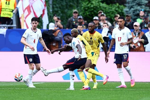 Bukayo Saka of England shoots at goal but fails to score England v Ghana, 2026 FIFA World Cup, WM, Weltmeisterschaft, Fussball Group L, Football, Boston Stadium, Foxborough, Massachusetts, USA - 23 Jun 2026Foxborough Boston Stadium Massachusetts (MA) United States of America EDITORIAL USE ONLY No use with unauthorised audio, video, data, fixture lists, club league logos or live services. Online in-match use limited to 120 images, no video emulation. No use in betting, games or single club league player publications.  Copyright: xMichaelxZemanek Shutterstockx 16956026cz