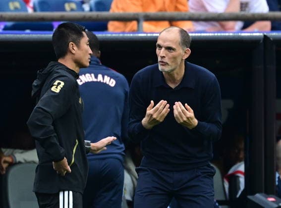 England v Ghana - FIFA World Cup, WM, Weltmeisterschaft, Fussball 2026 - Group L FOXBOROUGH, USA - JUNE 23: Thomas Tuchel head coach of England argues with the assistant referee during the 2026 FIFA World Cup First Stage Group L match between England and Ghana at Gillette Stadium (Boston Stadium) in Foxborough, Massachusetts, United States on June 23, 2026. Abdulhamid Hosbas Anadolu Massachusetts United States. Editorial use only. Please get in touch for any other usage.  Copyright: x2026xAnadoluxAbdulhamidxHosbasx