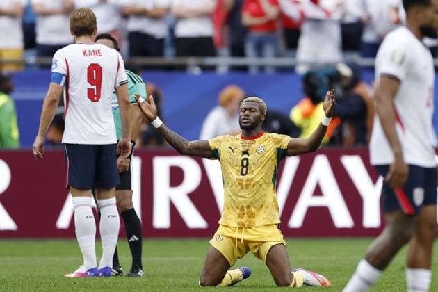 FOXBOROUGH - (LR) Harry Kane of England, Kwasi Sibo of Ghana during the FIFA 2026 World Cup Group L match between England and Ghana at Boston Stadium on June 23, 2026 in Foxborough, United States. MAURICE VAN STEEN ANP FIFA World Cup, WM, Weltmeisterschaft, Fussball 2026 2026 xVIxANPxSportx xMauricexvanxSteenxIVx 561784010 originalFilename: 561784010.jpg