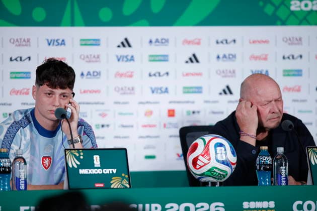 Czech Republic press conference, PK, Pressekonferenz during the 2026 FIFA World Cup, WM, Weltmeisterschaft, Fussball in Mexico City Ladislav Krejci (L) of the Czech Republic attends a press conference alongside head coach Miroslav Koubek (R) at a press conference ahead of the match against Mexico at the 2026 FIFA World Cup in Mexico City, Mexico, 23 June 2026. MEXICO CITY Mexico  Copyright: xISAACxESQUIVELx