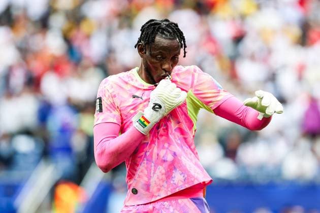 RECORD DATE NOT STATED FIFA World Cup, WM, Weltmeisterschaft, Fussball 2026 - Group L - England v Ghana Benjamin Asare goalkeeper of Ghana celebrates the 0-0 draw against England in the second round of Group L of the 2026 FIFA World Cup group stage at Boston Stadium, in Massachusetts, United States, on Tuesday, June 23, 2026.(Foto: William Volcov Brazil Photo Press IMAGO) Sports Foxborough MA United States of America Copyright: xWILLIAMxVOLCOVx