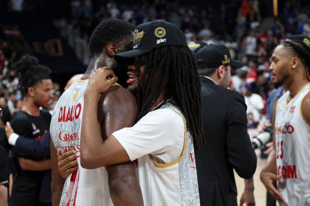 BASKET BALL : Paris Vs Monaco - Betclic Elite - 23 06 2026 Joie de Monaco en fin de match - Alpha Diallo (Monaco) - Kyllian Michee (Monaco) ParisFrance  Copyright: xMichaelxBaucherx