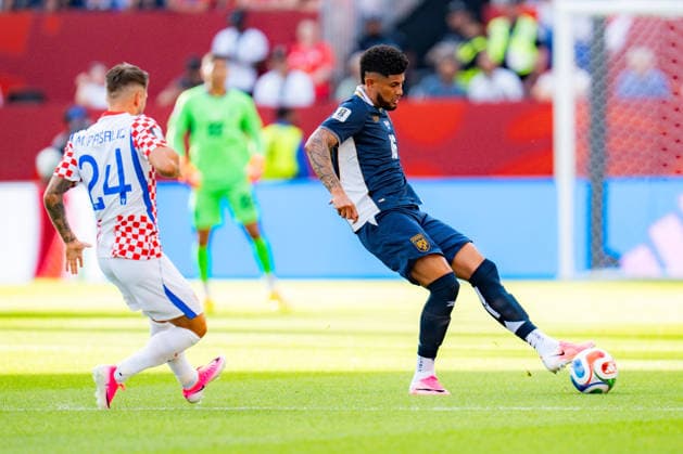 FIFA Fussball Weltmeisterschaft 2026, Gruppe L, Spiel 2, Panama vs. Kroatien, 23.06.2026 im Toronto Stadium, Toronto Marco Pasalic (Kroatien) Andres Andrade (Panama) *** 2026 FIFA World Cup, Group L, Match 2, Panama vs. Croatia, June 23, 2026, at Toronto Stadium, Toronto Copyright: xBahhoxKarax