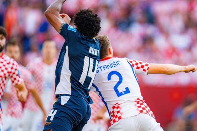 FIFA Fussball Weltmeisterschaft 2026, Gruppe L, Spiel 2, Panama vs. Kroatien, 23.06.2026 im Toronto Stadium, Toronto Carlos Harvey (Panama) Josip Stanisic (Kroatien) *** 2026 FIFA World Cup, Group L, Match 2, Panama vs. Croatia, June 23, 2026, at Toronto Stadium, Toronto Carlos Harvey (Panama) Josip Stanisic (Croatia),detected_source_language Copyright: xBahhoxKarax