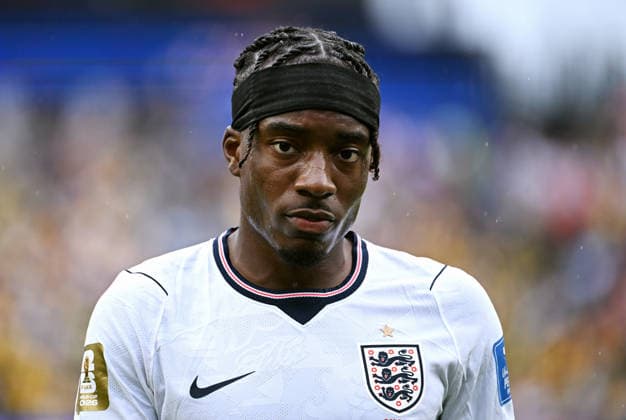 Fussball, Länderspiel, Herren, FIFA World Cup, WM, Weltmeisterschaft, Fussball 2026, Fussball-Weltmeisterschaft, USA, Gruppe L, Gilette Stadium Boston: England - Ghana 0:0; Noni Madueke (ENG). Einzelbild, Portraits, Porträt. *** Soccer, International Match, Mens, 2026 FIFA World Cup, Soccer World Cup, USA, Group L, Gilette Stadium, Boston, England vs. Ghana 0–0, Noni Madueke (ENG) – Single Frame, Portraits, Portrait,detected_source_language