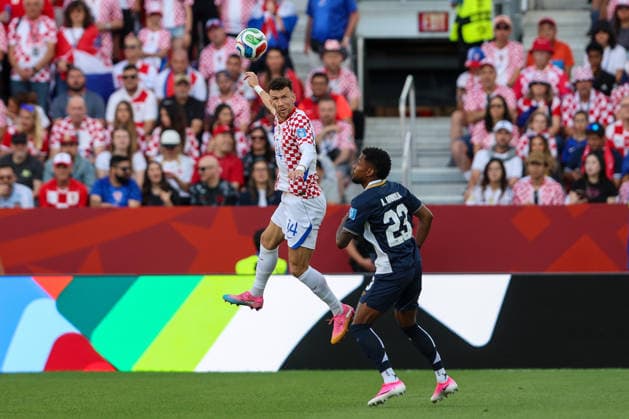 Panama v Croatia: Group L - FIFA World Cup, WM, Weltmeisterschaft, Fussball 2026 Ivan Perisic of Croatia gets up for a header during the FIFA World Cup 2026 Group L match between Panama and Croatia at Toronto Stadium on June 23, 2026 in Toronto, Canada.  SanjinxStrukic PIXSELL