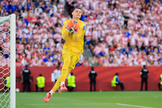 Dominik Livakovic of Croatia controls the ball during a Group L match of the 2026 FIFA World Cup, WM, Weltmeisterschaft, Fussball between Panama and Croatia at BMO stadium in Toronto, Canada, 23 June 2026. FIFA World Cup 2026 - Group L - Panama - Croatia !ACHTUNG: NUR REDAKTIONELLE NUTZUNG!  Copyright: xBienvenidoxVelascox GR3054 20260624-55020688070_1