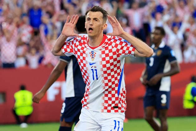 Ante Budimir of Croatia celebrate a goal during a Group L match of the 2026 FIFA World Cup, WM, Weltmeisterschaft, Fussball between Panama and Croatia at BMO stadium in Toronto, Canada, 23 June 2026. FIFA World Cup 2026 - Group L - Panama - Croatia !ACHTUNG: NUR REDAKTIONELLE NUTZUNG!  Copyright: xBienvenidoxVelascox GR3079 20260624-55020688182_1