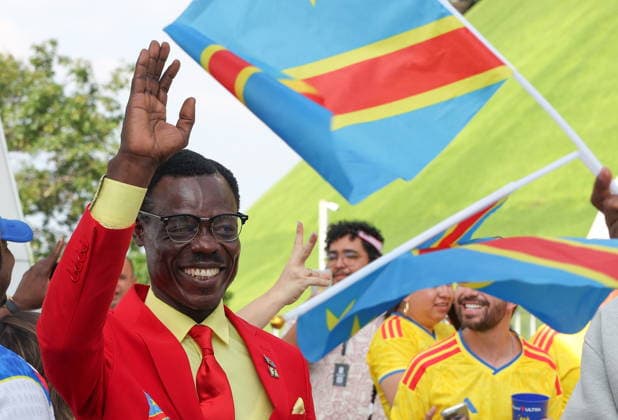 FIFA World Cup, WM, Weltmeisterschaft, Fussball 2026 - Group K - Colombia vs DR Congo Congolese soccer supporter Michel Kuka Mboladinga greets people ahead of the FIFA World Cup 2026 Group K match Colombia against DR Congo in Guadalajara, Mexico, 23 June 2026. Mboladinga is known for standing motionless during DR Congo matches in tribute to Patrice Lumumba, a leader of Congolese independence. GUADALAJARA Mexico  Copyright: xALEXxCRUZx