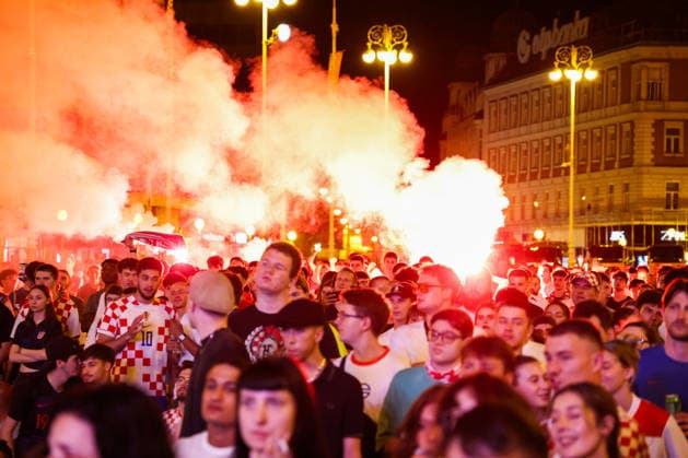 Celebration Croatia - Panama Croatian fans celebrate after the 1-0 win after the FIFA World Cup, WM, Weltmeisterschaft, Fussball 2026 Group L match between Panama and Croatia at Ban Jelacic Square in Zagreb, Croatia on June 24, 2026.  JosipxMikacic PIXSELL