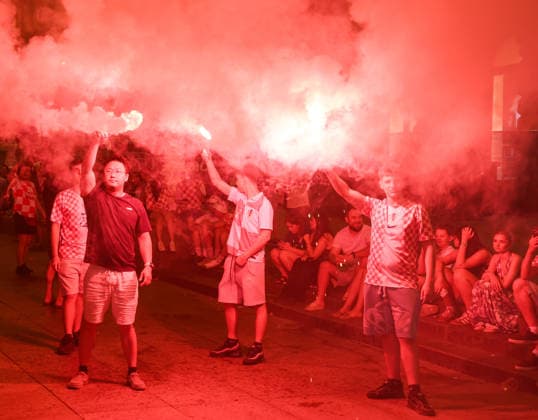 Celebration Croatia - Panama Croatian fans celebrate after the 1-0 win after the FIFA World Cup, WM, Weltmeisterschaft, Fussball 2026 Group L match between Panama and Croatia at Ban Jelacic Square in Zagreb, Croatia on June 24, 2026.  JosipxMikacic PIXSELL