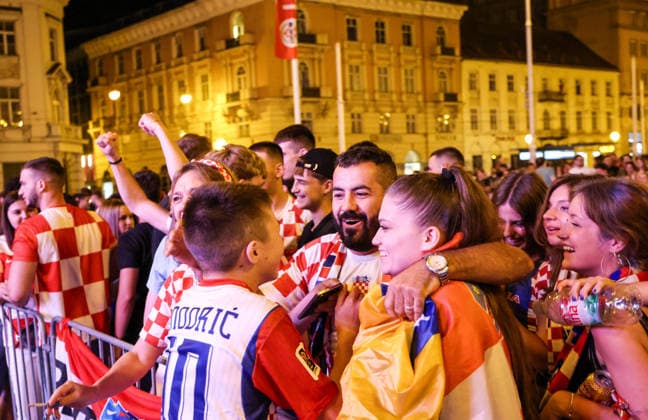 Celebration Croatia - Panama Croatian fans celebrate after the 1-0 win after the FIFA World Cup, WM, Weltmeisterschaft, Fussball 2026 Group L match between Panama and Croatia at Ban Jelacic Square in Zagreb, Croatia on June 24, 2026.  JosipxMikacic PIXSELL