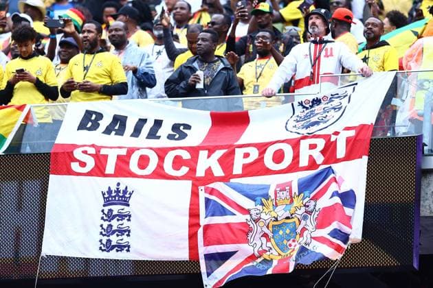 Fans of Stockport display a flag England v Ghana, 2026 FIFA World Cup, WM, Weltmeisterschaft, Fussball Group L, Football, Boston Stadium, Foxborough, Massachusetts, USA - 23 Jun 2026Foxborough Boston Stadium Massachusetts (MA) United States of America EDITORIAL USE ONLY No use with unauthorised audio, video, data, fixture lists, club league logos or live services. Online in-match use limited to 120 images, no video emulation. No use in betting, games or single club league player publications.  Copyright: xMichaelxZemanek Shutterstockx 16956026gk