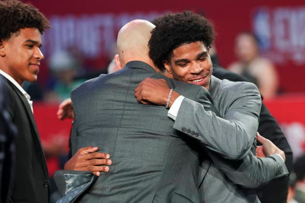 NBA, Basketball Herren, USA Draft round one at Barclays Center American basketball player Christian Anderson reacts to being drafted by the Charlotte Hornets during the first round of the 2026 NBA Draft at the Barclays Center in the Brooklyn borough of New York, New York, USA, 23 June 2026. NEW YORK NEW YORK United States  Copyright: xSARAHxYENESELx