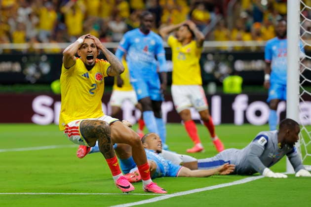 FIFA World Cup, WM, Weltmeisterschaft, Fussball 2026 - Group K - Colombia vs DR Congo Daniel Munoz of Colombia reacts during the FIFA World Cup 2026 Group K soccer match between Colombia and DR Congo in Guadalajara, Mexico, 23 June 2026. GUADALAJARA Mexico  Copyright: xFRANCISCOxGUASCOx