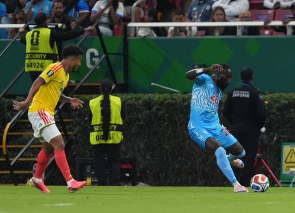 Colombia v DR Congo - FIFA World Cup, WM, Weltmeisterschaft, Fussball 2026 - Group K ZAPOPAN, MEXICO - JUNE 23: Arthur Masuaku (26) of DR Congo in action during the 2026 FIFA World Cup First Stage Group K match between Colombia and DR Congo at Estadio Akron (Guadalajara Stadium) in Zapopan, Guadalajara, Mexico on June 23, 2026. Juancho Torres Anadolu Jalisco Mexico. Editorial use only. Please get in touch for any other usage.  Copyright: x2026xAnadoluxJuanchoxTorresx