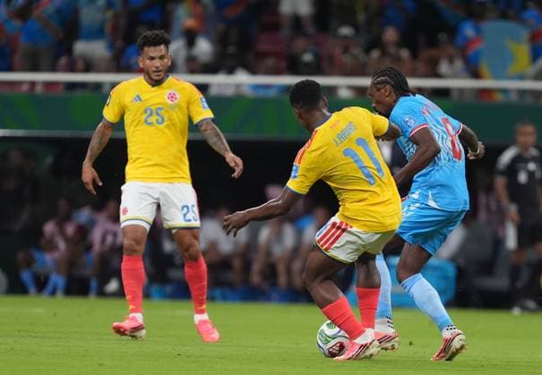 Colombia v DR Congo - FIFA World Cup, WM, Weltmeisterschaft, Fussball 2026 - Group K ZAPOPAN, MEXICO - JUNE 23: Jhon Arias (11) of Colombia in action against Samuel Moutoussamy of DR Congo during the 2026 FIFA World Cup First Stage Group K match between Colombia and DR Congo at Estadio Akron (Guadalajara Stadium) in Zapopan, Guadalajara, Mexico on June 23, 2026. Juancho Torres Anadolu Jalisco Mexico. Editorial use only. Please get in touch for any other usage.  Copyright: x2026xAnadoluxJuanchoxTorresx