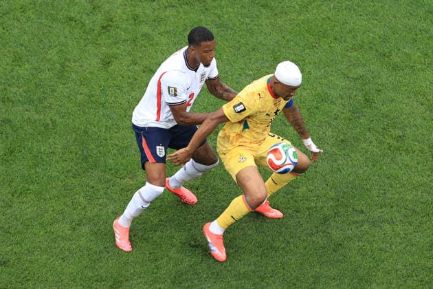Football - FIFA World Cup, WM, Weltmeisterschaft, Fussball - Group L - England v Ghana 23rd June 2026 - FIFA World Cup - Group L - England v Ghana - Ezri Konsa of England battles with Jordan Ayew of Ghana - Photo: Simon Stacpoole Offside. Foxborough USA *** Fußball – FIFA-Weltmeisterschaft, Gruppe L  Copyright: xSimonxStacpoolexOffside
