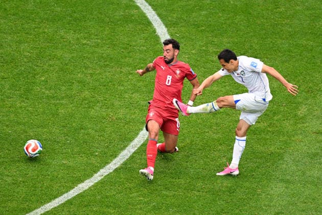 Bruno Fernandes (POR), Otabek Shukurov (UZB), JUNE 23, 2026 - Football Soccer : FIFA World Cup, WM, Weltmeisterschaft, Fussball 2026 Group K match between Portugal 5-0 Uzbekistan at Houston Stadium in Houston, Texas, USA.  aflo_335542223 KenjiroxMatsuox