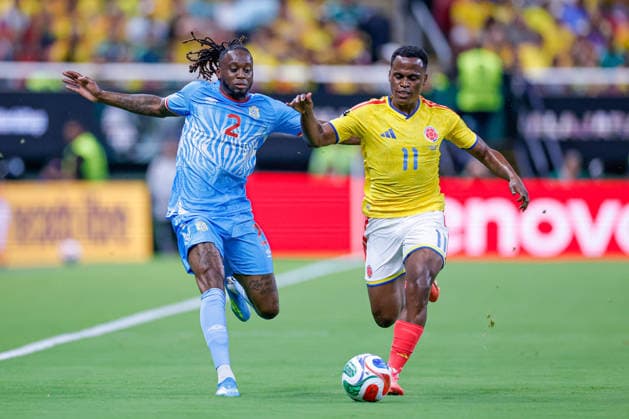 FIFA World Cup, WM, Weltmeisterschaft, Fussball 2026 COLOMBIA VS RD CONGO FIFA WORLD CUP 2026 COLOMBIA VS RD CONGO COLOMBIA VS RD CONGO 23062026 GUADALAJARA, JALISCO. Action photo of Jhon Arias (No. 11) of Colombia and Aaron Wan Bissau (No. 2) of Congo, during Group K game of the FIFA World Cup 2026, held at the Estadio Guadalajara at Guadalajara, Jalisco. Foto de accion de Jhon Arias (No. 11) de Colombia y Aaron Wan Bissau (No. 2) de Congo,, durante juego del Grupo K de la Copa del Mundo 2026 de la FIFA, celebrado en el Estadio Guadalajara en Guadalajara, Jalisco. PHOTO BY IMAGENSHOP AGENCIA FOTOGRAFICA GUADALAJARA JALISCO MEXICO *** FIFA WORLD CUP 2026 COLOMBIA VS. DR CONGO FIFA WORLD CUP 2026 COLOMBIA VS. DR CONGO COLOMBIA VS. DR CONGO 06 23 2026 GUADALAJARA, JALISCO Action photo of Jhon Arias (No. 11) of Colombia and Aaron Wan Bissau (No. 2) of the DR Congo during a Group K match of the 2026 FIFA World Cup, held at the Estadio Guadalajara in Guadalajara, Jalisco Action photo of Jhon Arias (No. 11) of Colombia and Aaron Wan Bissau (No. 2) of the DR Congo, during a Group K match of the 2026 FIFA World Cup, held at the Estadio Guadalajara in Guadalajara, Jalisco. PHOTO BY IMAGENSHOP PHOTO AGENCY, GUADALAJARA, JALISCO, MEXICO,detected_source_language Copyright: xYOALIxMARTINEZx