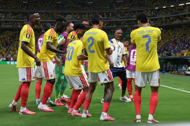 FIFA World Cup, WM, Weltmeisterschaft, Fussball 2026 - Group K - Colombia vs DR Congo Players of Colombia celebrate a goal by Daniel Munoz (2-R) during the FIFA World Cup 2026 Group K soccer match between Colombia and DR Congo in Guadalajara, Mexico, 23 June 2026. GUADALAJARA Mexico  Copyright: xALEXxCRUZx