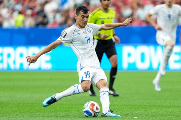 Azizjon Ganiev of Uzbekistan shoots for goal during a FIFA Men’s World Cup 2026 Group Stage football match between Portugal and Uzbekistan at Houston Stadium, in Houston on June 23th 2026 (Photo by LVDIDI SPP)  Copyright: xLVDIDI SPPx Sportspressphoto_SPR174310
