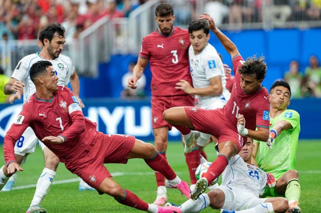 Cristiano Ronaldo of Portugal (L) and Bekhruz Karimov of Uzbekistan (R) fight for possession during a FIFA Men’s World Cup 2026 Group Stage football match between Portugal and Uzbekistan at Houston Stadium, in Houston on June 23th 2026 (Photo by LVDIDI SPP)  Copyright: xLVDIDI SPPx Sportspressphoto_SPR174416