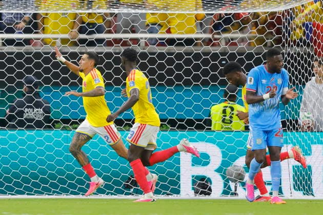 FIFA World Cup, WM, Weltmeisterschaft, Fussball 2026 - Group K - Colombia vs DR Congo Daniel Munoz (L) of Colombia celebrates a goal during a FIFA World Cup 2026 Group K soccer match between Colombia and DR Congo in Guadalajara, Mexico, 23 June 2026. GUADALAJARA Mexico  Copyright: xFRANCISCOxGUASCOx