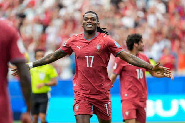 Rafael Leao of Portugal celebrates after scoring the team s fifth goal during a FIFA Men’s World Cup 2026 Group Stage football match between Portugal and Uzbekistan at Houston Stadium, in Houston on June 23th 2026 (Photo by LVDIDI SPP)  Copyright: xLVDIDI SPPx Sportspressphoto_SPR174429